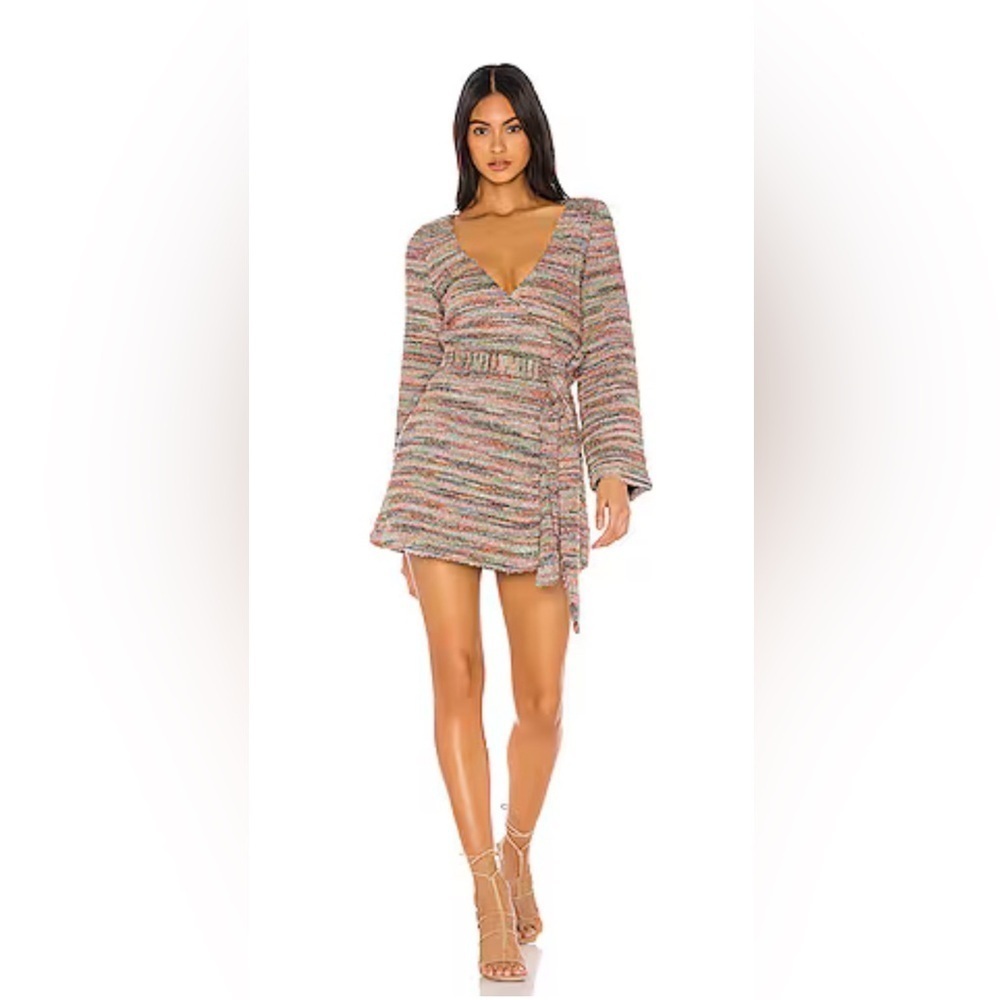 NEW Majorelle Revolve Striped Mini Wrap Dress Rainbow Sparkle Size XXS NWOT